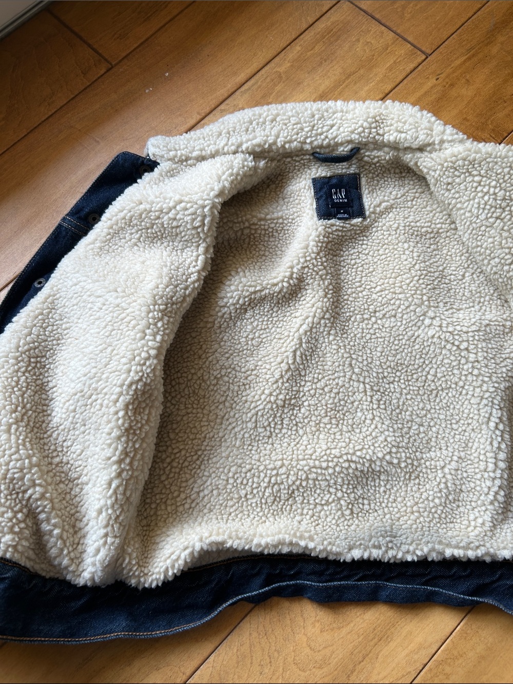 GAP kids Dark Blue Denim Jacket with Cream Sherpa Collar - Picture 4 of 7